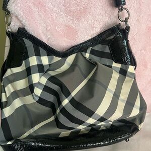 BURBERRY Black Beat Check Nylon and patent leather Bag